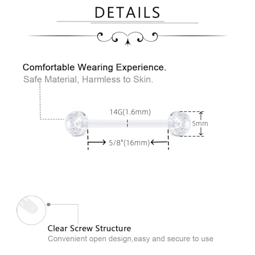 FECTAS 14G Plastic Nipple Rings for Surgery Plastic Tongue Rings Bioflex Flexible Acrylic Piercing Retainer 5 Pairs 14/16/18mm - style: Modern