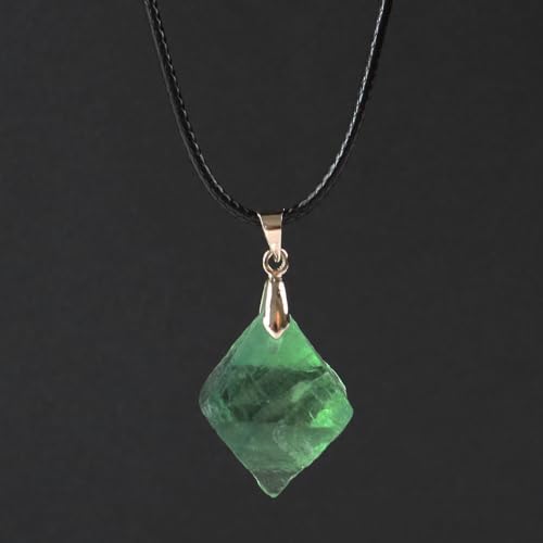 Natural Raw Crystal Necklace for Women Irregular Stone Necklaces Spiritual Gemstone Pendant with Adjustable Rope - color: B-Green Fluorite