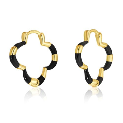 Milan Chiva 14K Gold Plated Small Huggie Dangle Earrings | Lightweight Trendy Heart Dainty Jewelry Hypoallergenic Chunky Gold Hoops Earrings Jewelry Mothers Day Gift for Women - color: I-Black