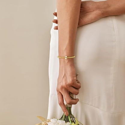 Zircon Initial Bracelet for Women - Never-Fade Personalized Jewelry, Dainty 14K Gold Plated Beaded Bracelets for Women Trendy Letter A-Z Personalized Jewelry Gifts - color: B
