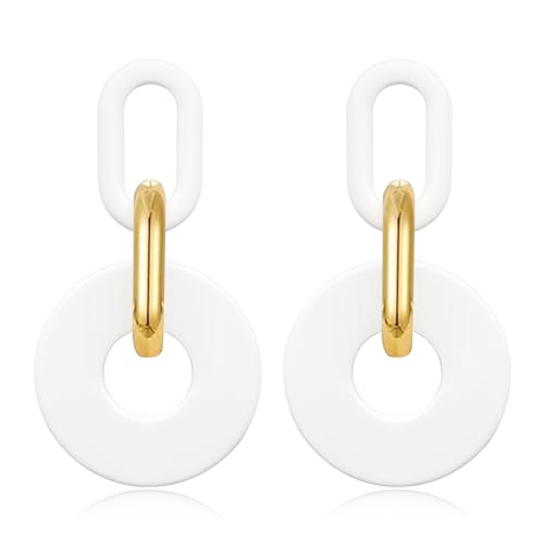 Acrylic Hoop Earrings Long Chain Earrings Minimalist Geometric Dangle Earrings Statement Drop Earrings for Women Girls - color: white