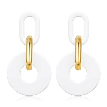 Acrylic Hoop Earrings Long Chain Earrings Minimalist Geometric Dangle Earrings Statement Drop Earrings for Women Girls - color: white
