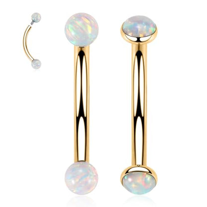 G23 Titanium Eyebrow Piercing Jewelry Eyebrow Rings Curved Barbell 16G Eyebrow Belly Button Ring Navel Rings Rook Daith Earrings Lip Ring Eyebrow Jewelry 6mm-12mm - color: 2PCS,Ball Shape White Opal+Disc Shape White Opal,Gold
