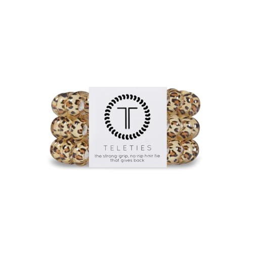 TELETIES - Spiral Hair Coils - Ponytail Holder Hair Ties for Women - Phone Cord Hair Ties - Strong Grip, No Rip, Water Resistant, No Crease Hair Tie Coils - 3 pack (Large, Leopard) - color: Leopard