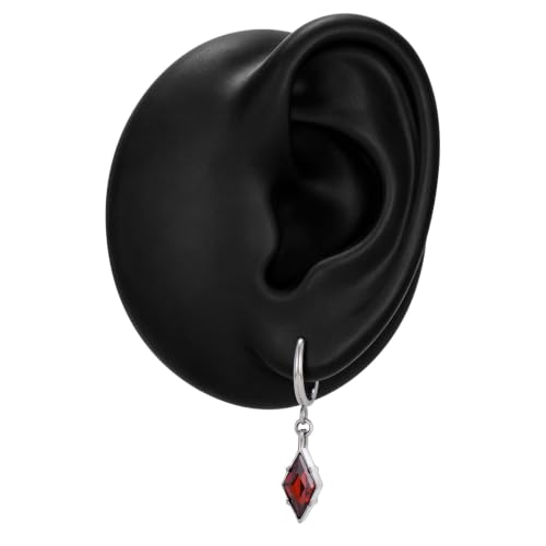 Hoop Earrings for Women, Stainless Steel Red Earrings, Hypoallergenic Trendy Cartilage Earrings for Lobe, Rhombus, Cubic Zirconia - color: Stainless Steel