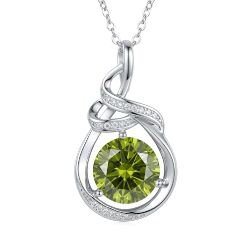 Teardrop Birthstone Necklace for Women 14K Gold/White Gold Elegant Ribbon Pendent Anniversary Love Birthday Gifts for Mom Women, 18"+2" Inches - color: White Gold-08-Aug Birthstone