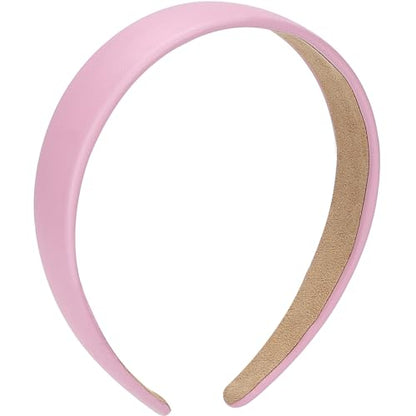 WantGor 1 Inch PU Leather Headband, Wide Padded Hairband Fashion Hair Bands | Cute Womens Headbands Holiday DIY Hair Accessories (Pink) - color: Pink