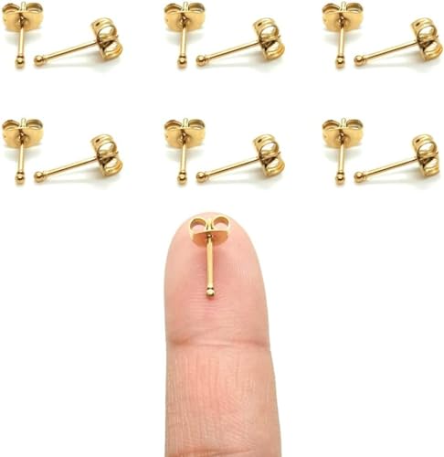 14K Gold Filled Polished Small CZ Pearl Ball Stud Earrings Set for Women Men 20G Surgical Steel Hypoallergenic Piercing Studs for Sensitive Ear, Pack of 6 Pairs - style: K : 1MM Gold Ball Set