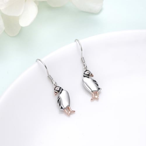 S925 Sterling Silver Cute Bird Earrings for Women Jewelry - color: White-Puffins