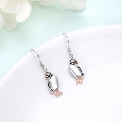 S925 Sterling Silver Cute Bird Earrings for Women Jewelry - color: White-Puffins