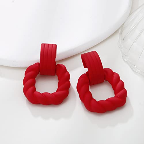 RUOFFETA Rectangle Earrings for Women, Acrylic Square Earrings Twisted Geometric Statement Jewelry - color: Red