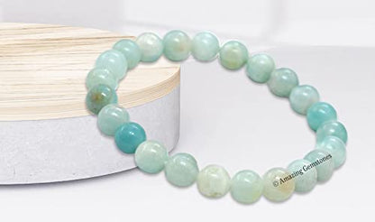 Amazing Gemstone Amazonite Crystal Bracelet for Women Men's Gifts - Protection Healing Crystal Bracelet - 8mm Gemstone Beaded Stretchable Bracelet Pulseras Para Hombres Mujer Stocking Stuffers Mothers Day Gift - color: Amazonite
