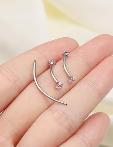 Eyebrow Piercing Jewelry F136 Titanium Internally & externally Threaded Curved Barbell Vertical Labret Lip Jewelry Ear Rook Navel Belly Button Ring Women Men 20g 18g 16g 6mm/8mm/10mm/12mm - color: 10mm F136 titanium Eyebrow Rings 16G Pink