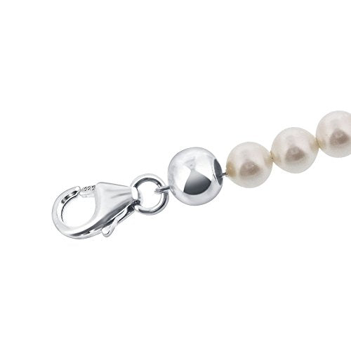 Gem Avenue .925 Silver Round Faux Pearl Adjustable Anklet with 9 to 10 inch Long - color: White