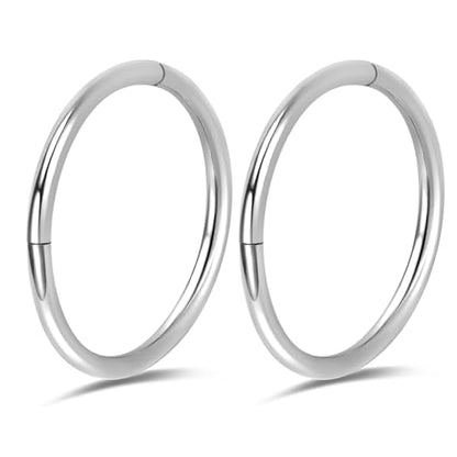 2Pcs Titanium Nose Rings 20G 18G 16G 14G Nose Rings Hoops Diameter 5mm to 12mm Silver-Gold-Rose Gold-Black Cartilage Helix Tragus Daith Rook Hoop Earrings Hinged Segment Septum Clicker Body Piercing Jewelry - color: Silver