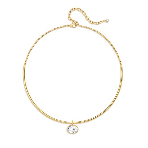 14K Gold Plated Collar Choker Necklace for Women Charm Jewelry | Trendy Dainty Statement Fashion Cubic Zirconia Pendant Necklace - color: 93A