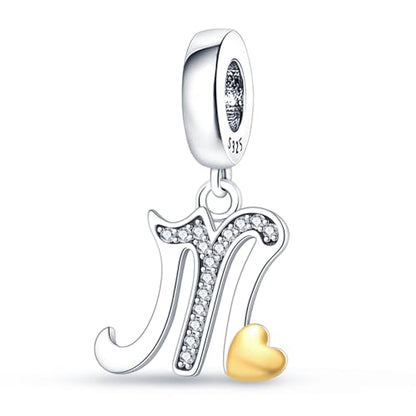 HappyStar Sterling Silver Letter Charms for Bracelets Alphabet Initial Dangle Charms Bead fit Pandora Bracelets Jewelry Gifts for Women - color: Letter charms M