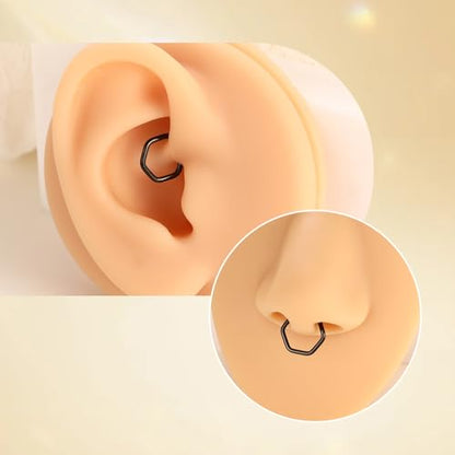 FUNLMO Septum Ring Nose Ring Daith Piercing Jewelry 316L Surgical Steel Hexagon Septum Jewelry Tragus Helix Rook Cartilage Conch Piercing Jewelry - color: Black