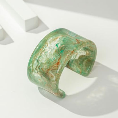 Colorful Acrylic Resin Open Bracelet Geometric Simple Transparent Tortoiseshell Acetate Plate Cuff Bangle Lightweight Chunky Thick Thin Wide Face Plastic Bracelet for Women Jewelry - color: A green