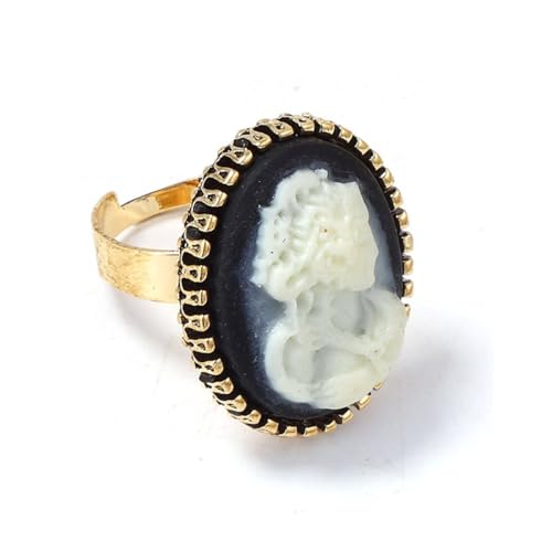 Vintage Cameo Lady Portrait Oval Ring for Women Resin Victorian Queen Geometric Adjustable Open Thumb Finger Band Boho Anniversary Engagement Statement Rings Baroque Jewelry for Mother - color: Gold