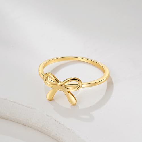 Bow Rings for Women Dainty Bow Tie Band Ring 18K Gold Plated Cute Thin Engagement Knuckle Bow Rings Gold Bowknot Small Stacking Ring Valentines Day Bow Ring for Her Trendy Jewelry - color: Gold 6