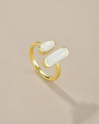 SNGIA 18K Gold Plated Maroon Burgundy Red Enamel Square Rectagnular Adjustable Statement Open Ring for Women by SNGIA, Dainty Irregular Geometric Summer Beach Unique Stackable Wedding Date Birthday Gift, Bohemian Irregular Trendy Navy Jewelry, Textured Pa