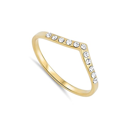 CHOOSE YOUR COLOR Sterling Silver Chevron Thumb Ring - color: Yellow Gold-Tone CZ