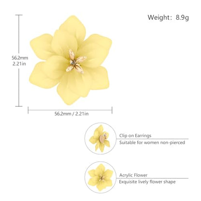 LAXPICOL Fashion Big Flower Clip On Earrings For Women Cute Lovely Acrylic Flower Earrings No piercing Earrings 2.36" - color: yellow
