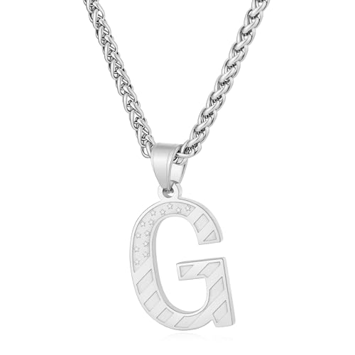 Initial Necklace for Men Stainless Steel Pendent Chain Personalized A-Z Letter Necklaces Black/Gold/Silver Christmas Jewelry Gifts - color: Silver, style: Initial-G