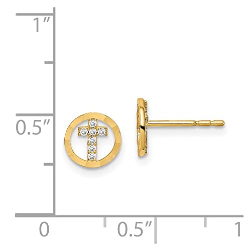 14k Yellow Gold Cubic Zirconia Diamond-Cut Circle Cross Stud Earrings Len-0.29 In
