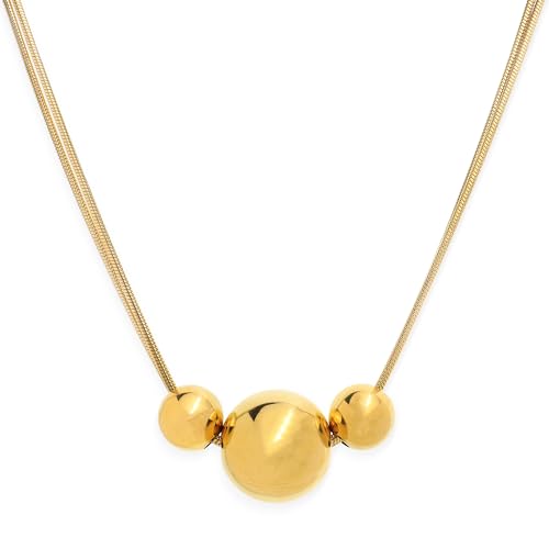 Gold Pendant Pearl Layered Choker Necklace Set for Woman, Chunky Charm Adjustable Pearls Bead Gemstone Shell Conch Tiger Eye Natural Stone Bow Chain Nacklaces Fall Fashion Prom Jewelry Gift. - color: Gold Balls