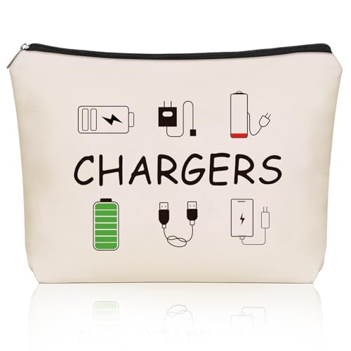 Cable Charger Makeup Bag,Charging Cord Electronics Accessories Travel Pouch | Girlly Canvas Tech Themed Cosmetic & Toiletry Organizer Case, Cute Christmas Birthday Gift for Women Teen Girls,Dorm Traveler - style: Chargers