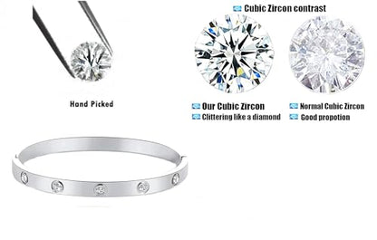 Stainless Steel for Ladies Men Bracelet Bangle Yellow 18k Gold Plated Diamonique CZ stone crystal - color: silver
