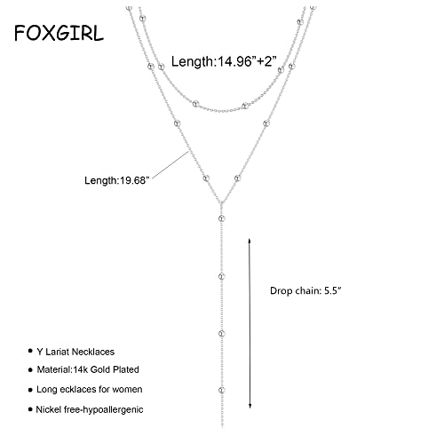 Foxgirl Lariat Gold Necklace for Women, Dainty Long Necklace 14k Gold Plated/Silver Y-Shaped Pendant Necklace Trendy Layered Cz Beaded Chain Drop Necklaces Simple Gold Jewelry For Women Gift - color: Y Layered Bead Necklace-SL