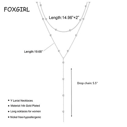 Foxgirl Lariat Gold Necklace for Women, Dainty Long Necklace 14k Gold Plated/Silver Y-Shaped Pendant Necklace Trendy Layered Cz Beaded Chain Drop Necklaces Simple Gold Jewelry For Women Gift - color: Y Layered Bead Necklace-SL