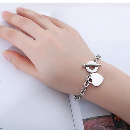 kelistom 316L Stainless Steel Love Heart Charm Bracelet for Women Romantic Gift Silver/Rose/18k Gold Plated OT Clasp Bracelets - color: heart polished-white