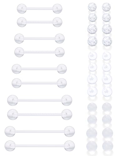 6mm-38mm 14G 16G Clear Plastic Nipple Tongue Ring Industrial Earrings for Surgery Pregnancy Belly Button Ring Bioflex Flexible Acrylic Straight Barbells Piercing Jewelry Retainer for Work Sport - color: 16G Bar Length 8mm-16mm-Balls