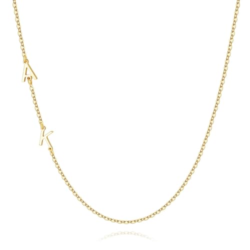 M MOOHAM Sideways Two Initial Necklaces for Women Girls Birthday Gifts | Dainty 14K Gold-Plated, Custom Initial Necklace, Letter Necklace Jewelry, Birthday Gifts for Women Wife Mom Sister Friends - color: initial A & initial K