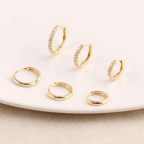 Gold Hoop Earrings Set Huggie Hoop Earrings Hypoallergenic Tiny Lightweight Cartilage Cubic Zirconia Jewelry Everyday Earrings for Women Piercing - color: 6Pairs