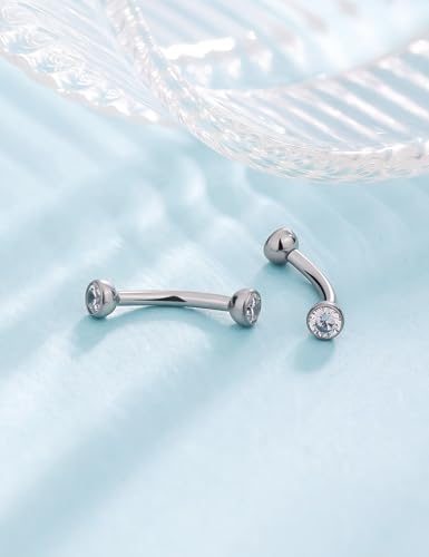 F136 Titanium 16g 6/8/10mm Eyebrow/Rook/Snug/Vertical-Labret/VCH/Snake-Eyes/Anti-Tragus/Christina/Daith/Belly-Button/Bridge/Hood/Surface Curved Barbell Piercing Jewelry for Women Men - color: White, size: 8 mm (5/16 in)