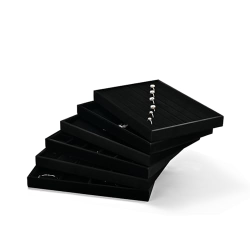 Black Velvet Flat Jewelry Display Organizer Catchall Tray | Scratch-resistant soft, stackable multi-use for jewelry storage, home sundry arrangement and retail store counter display - size: 1 Grid