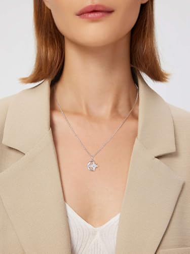 Color-D VVS1 Clarity Moissanite Star and Moon Necklace, 925 Sterling Silver Moonl Pendant with White Gold Plated, Birthday Christmas Valentine's Day Jewelry for Her - color: White Gold