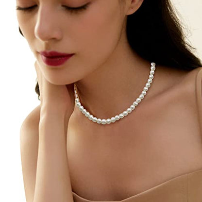 Cryshimmer Pearl Choker Necklace for Women Faux Pearl Beads Strand Necklace Earring Set Costume Jewelry,Gift for Wife Mother - color: 6MM