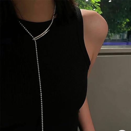 925 sterling Silver Lariat Necklace, Punk Silver Lariat Necklace For Women, Charm Copper Beaded Chain Necklace Y Shape Jewelry, long necklaces for women boho, drop necklaces for women