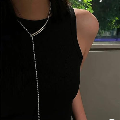 925 sterling Silver Lariat Necklace, Punk Silver Lariat Necklace For Women, Charm Copper Beaded Chain Necklace Y Shape Jewelry, long necklaces for women boho, drop necklaces for women