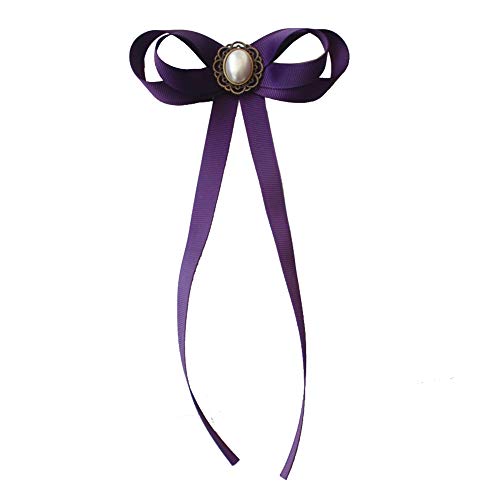 FASELE JKQBUX Women's Brooch Pin pearl Jk preppy style Pre Neck Tie Wedding Party Bow for Women Student Bow Tie accessory - color: Dark Purple