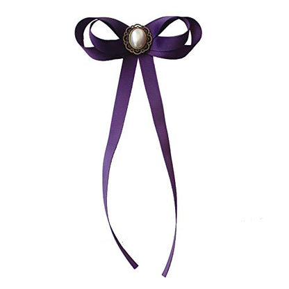 FASELE JKQBUX Women's Brooch Pin pearl Jk preppy style Pre Neck Tie Wedding Party Bow for Women Student Bow Tie accessory - color: Dark Purple