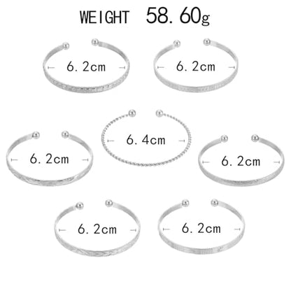 7Pcs Gold Bangle Bracelets for Women 14k Gold Plated Stackable Cuff Bracelet Set Simple Trendy Opening Cuff Bangle Bracelets Bracelet Minimalist Layering Jewelry Gift Set - color: Silver