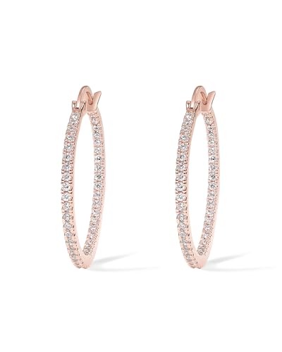 PAVOI 14K Gold Plated 925 Sterling Silver Post Cubic Zirconia Hoop Earrings | 925 Sterling Silver Posts, Cubic Zirconia Hoop Earrings for Women, Rhinestone Hoop Earrings, Sparkly Hoops - color: Rose Gold, size: 30 Millimeters