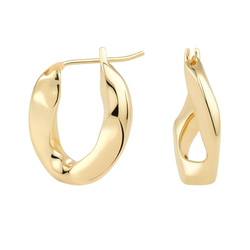 RENAIZ Bold Statement Hoop & Stud Earrings for Women – 14K Gold & Rhodium Plated Maximalist Jewelry, Chunky Geometric Boho Earrings, Hypoallergenic Non-Tarnish Trendy Gift - color: Yellow Gold, style: Twisted Overlap